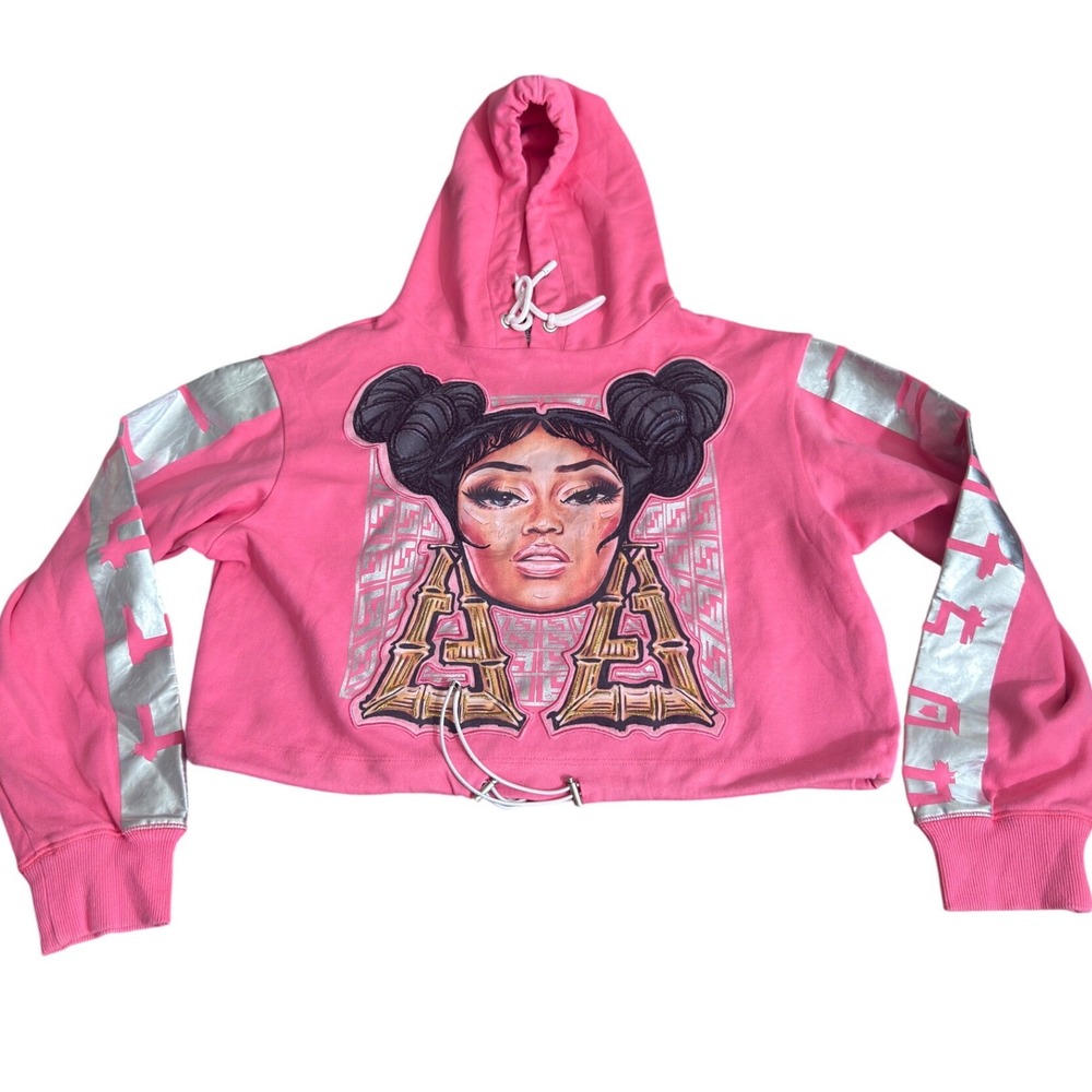 Fendi x Nicki Minaj Prints On Pink Cropped Hoodie Silver Logo FY0894 S
